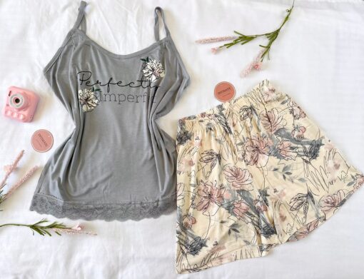 Pyjama Short Coton Gris & Fleurie "Perfect" – Image 1