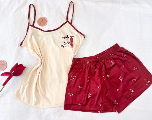 Pyjama Short Rouge & Beige – Image 1