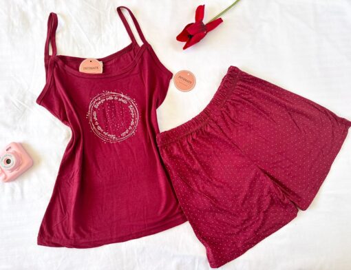 Pyjama Short Coton Rouge Pointillé – Image 1