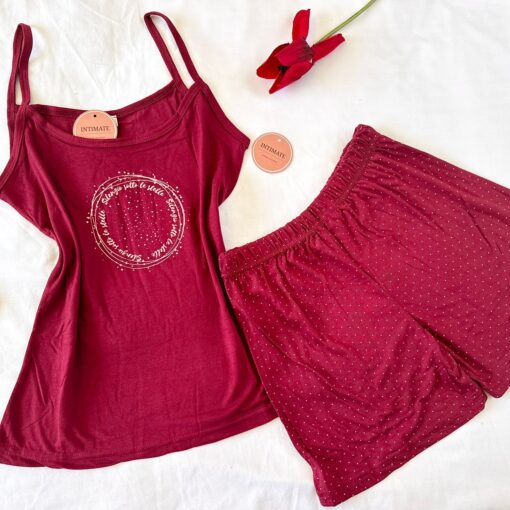 Pyjama Short Coton Rouge Pointillé