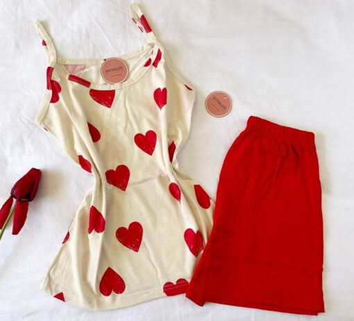Pyjama Short Coton Beige & Rouge – Image 1
