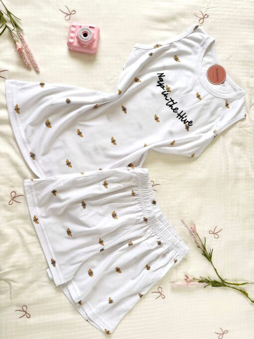 Pyjama Short Coton Blanc Imprimé Abeille – Image 1