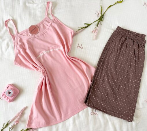 Pyjama Short Coton Rose & Marron – Image 1
