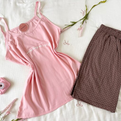 Pyjama Short Coton Rose & Marron