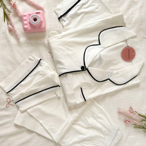 Pyjama Chemise Demi Manches Coton Blanc