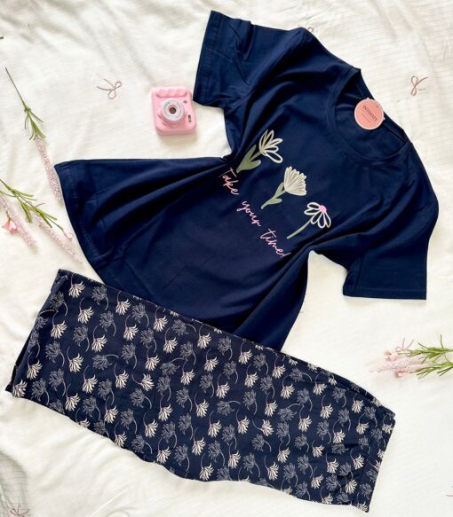 Pyjama Coton Pantacourt Bleu – Image 1