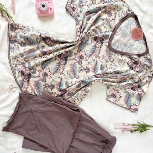 Pyjama Pantalon Coton Taupe & Fleurie