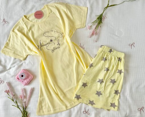 Pyjama Short Demi Manches Coton Jaune – Image 1