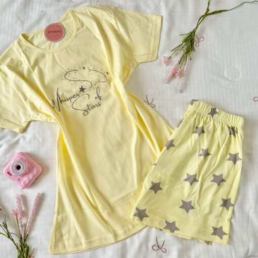 Pyjama Short Demi Manches Coton Jaune
