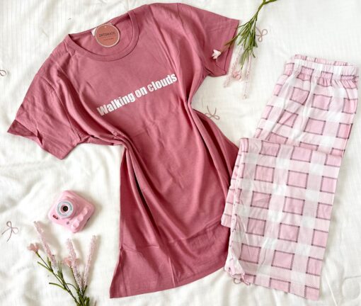 Pyjama Pantalon Coton Vieux Rose – Image 1
