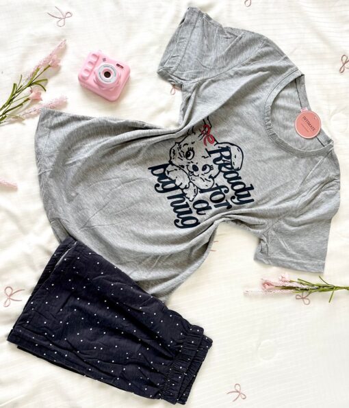 Pyjama Short Demi Manches Coton Gris & Noir "Ready For A Big Hug" – Image 1
