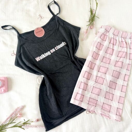 Pyjama Short Coton Rose & Noir