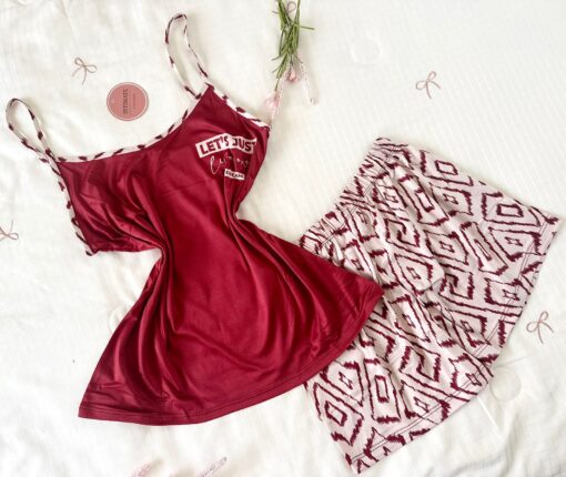 Pyjama Short Coton Rouge Bordeaux & Blanc – Image 1