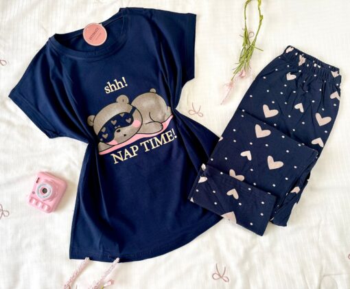 Pyjama Pantalon Coton Bleu Nuit "Nap Time" – Image 1