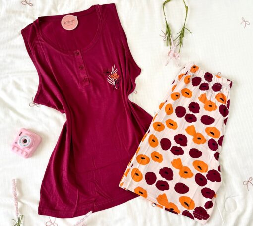 Pyjama Short Coton Rouge – Image 1