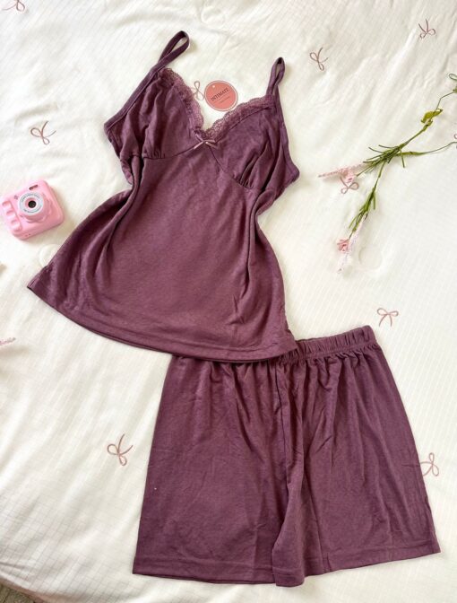 Pyjama Short Coton Aubergine – Image 1