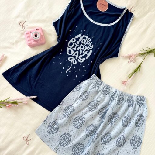 Pyjama Short Coton Bleu "Happy Birthday"