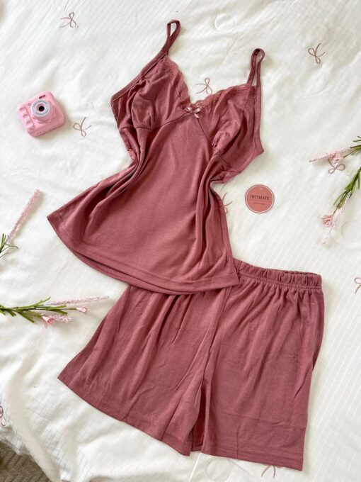 Pyjama Short Coton Vieux Rose – Image 1