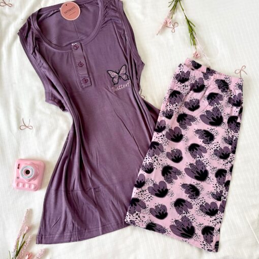 Pyjama Short Coton Violet