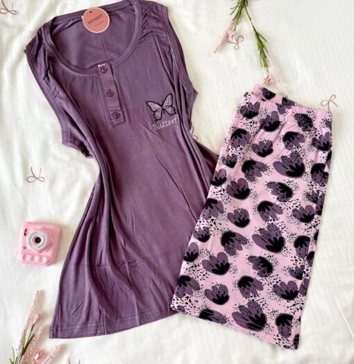 Pyjama Short Coton Violet – Image 1
