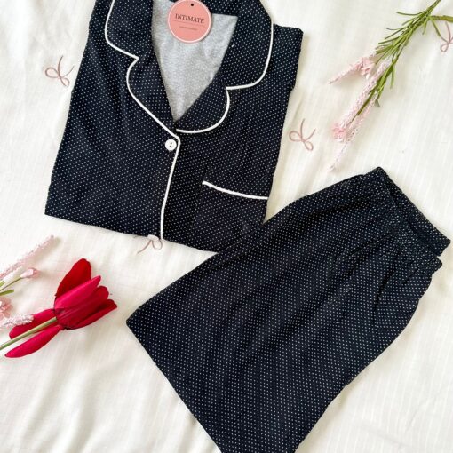 Pyjama Chemise et Short Coton Noir
