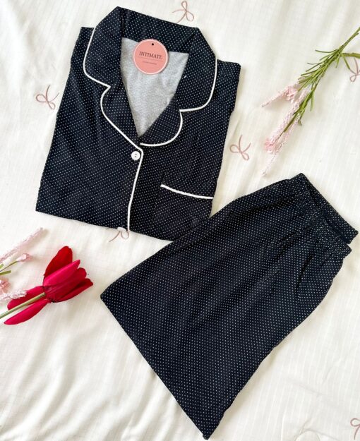 Pyjama Chemise et Short Coton Noir – Image 1