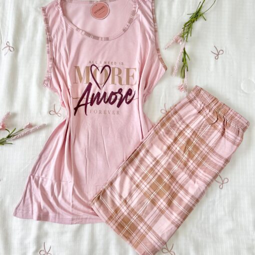 Pyjama Short Coton Rose "More Amore"