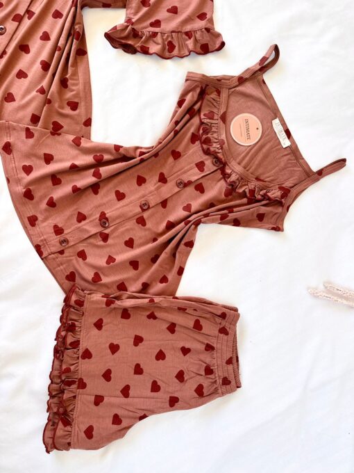 Pyjama 3 Pièces Coton Viscose Rose Nude Pointillé Cœurs – Image 2