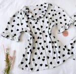 Pyjama3 Pièces Coton Viscose Gris Pointillé Cœurs Noirs – Image 2