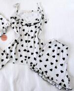 Pyjama3 Pièces Coton Viscose Gris Pointillé Cœurs Noirs – Image 3