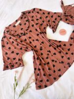 Pyjama 3 Pièces Coton Viscose Camel Pointillé Cœurs Noirs – Image 2