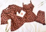 Pyjama 3 Pièces Coton Viscose Camel Pointillé Cœurs Noirs