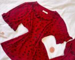 Pyjama 3 Pièces Coton Viscose Rouge Bordeaux Pointillé Fleurs Noires – Image 2