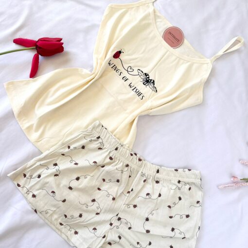 Pyjama Short Coton Blanc Sale "Wings Of Wishes"