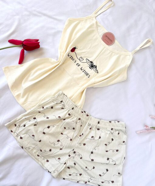 Pyjama Short Coton Blanc Sale "Wings Of Wishes"