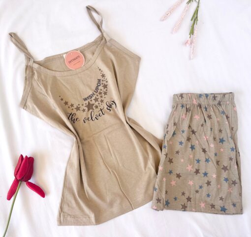 Pyjama Short Coton Beige "The Velvet Sky" – Image 1