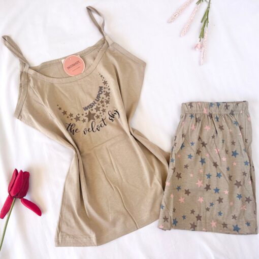 Pyjama Short Coton Beige "The Velvet Sky"