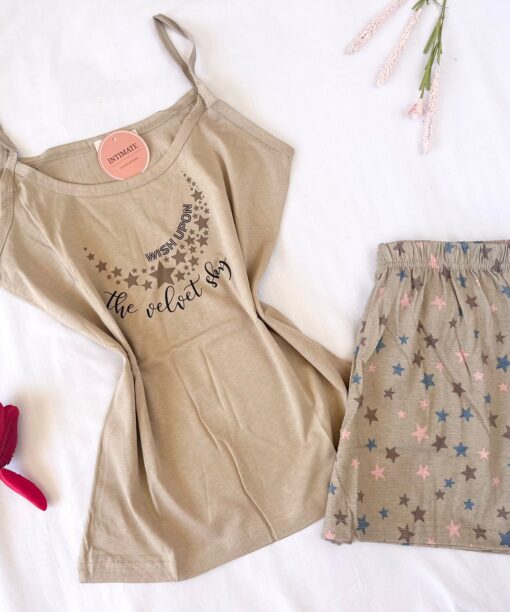 Pyjama Short Coton Beige "The Velvet Sky"