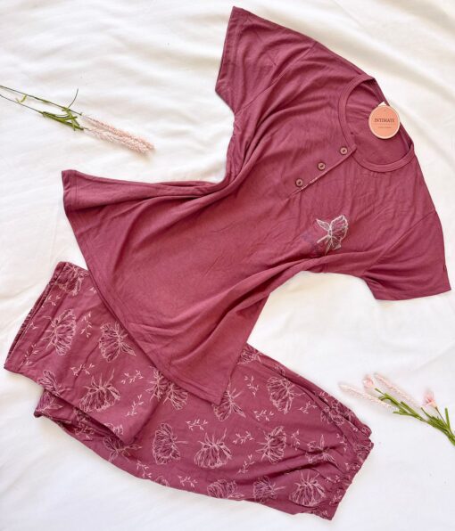 Pyjama Demi Manches Coton Vieux Rose – Image 1