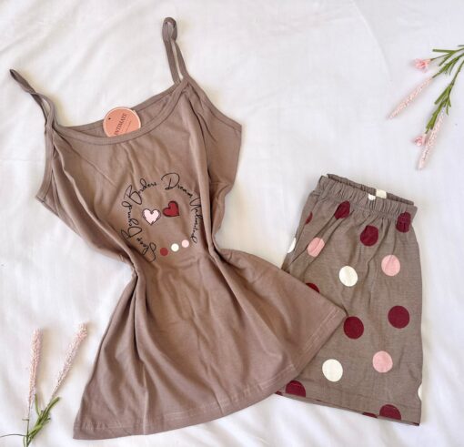 Pyjama Short Coton Taupe – Image 1