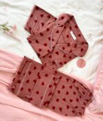 Pyjama Chemise Rose Nude Imprimé Cœurs