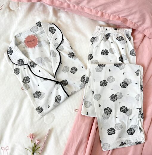 Pyjama Chemise Blanc Imprimé Fleurs – Image 1