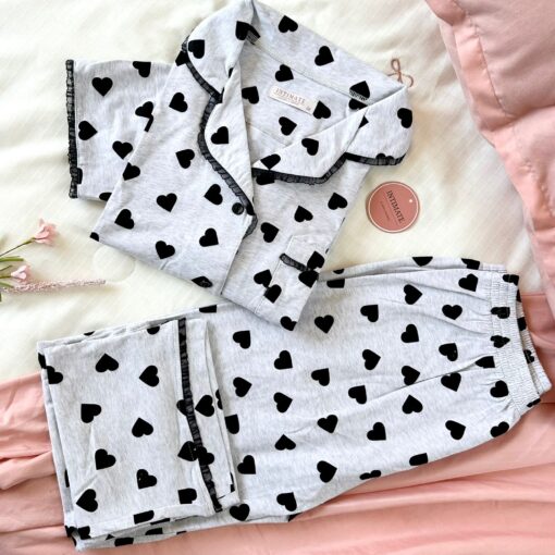 Pyjama Chemise Gris Imprimé Cœurs