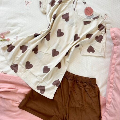 Pyjama Short Demi Manches Coton Beige & Marron