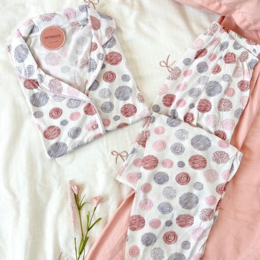 Pyjama Chemise Blanc Imprimé Cercles