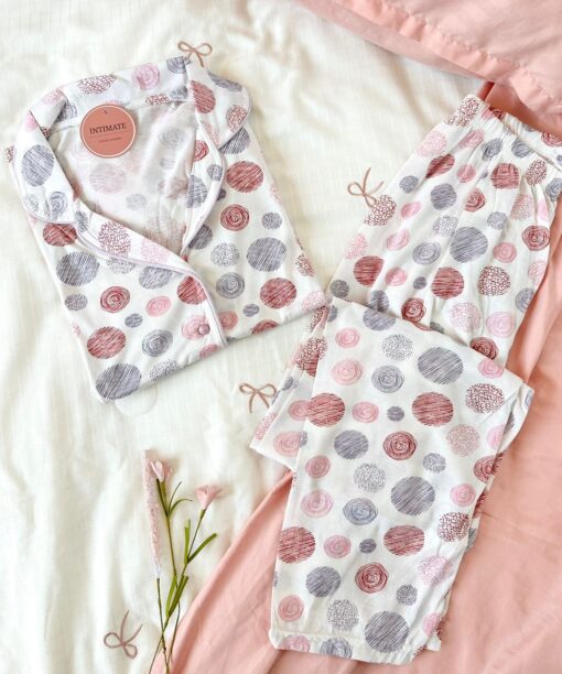 Pyjama Chemise Blanc Imprimé Cercles