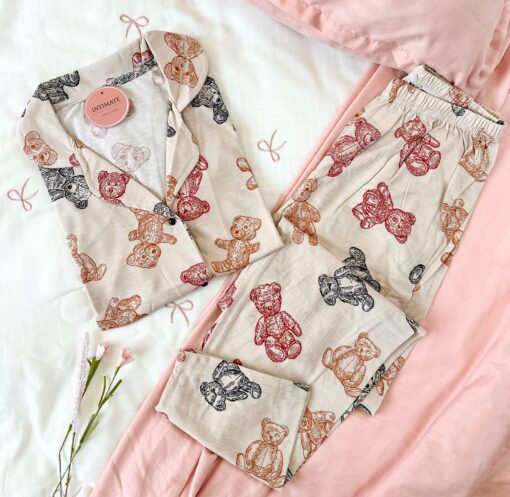 Pyjama Chemise Beige Imprimé Nounours – Image 1
