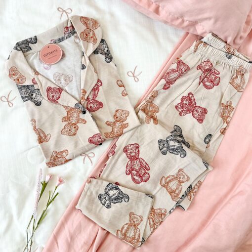 Pyjama Chemise Beige Imprimé Nounours