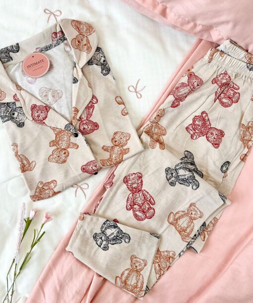 Pyjama Chemise Beige Imprimé Nounours