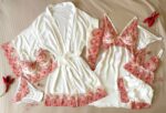 Parure Blanche & Rouge 7 Pièces Satin De Soie